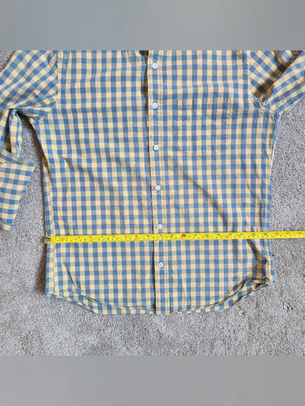 J. Crew Button Down Shirt Mens M Slim Fit Yellow Blue Check Plaid Long Sleeve